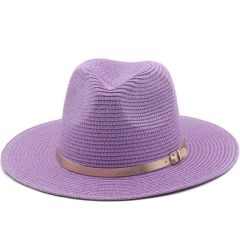 

New Summer Unisex Belt Band Sun Hat Casual Vacation Panama Topper Hat Straw Hat Women Beach Jazz Men Hats Foldable Chapeau