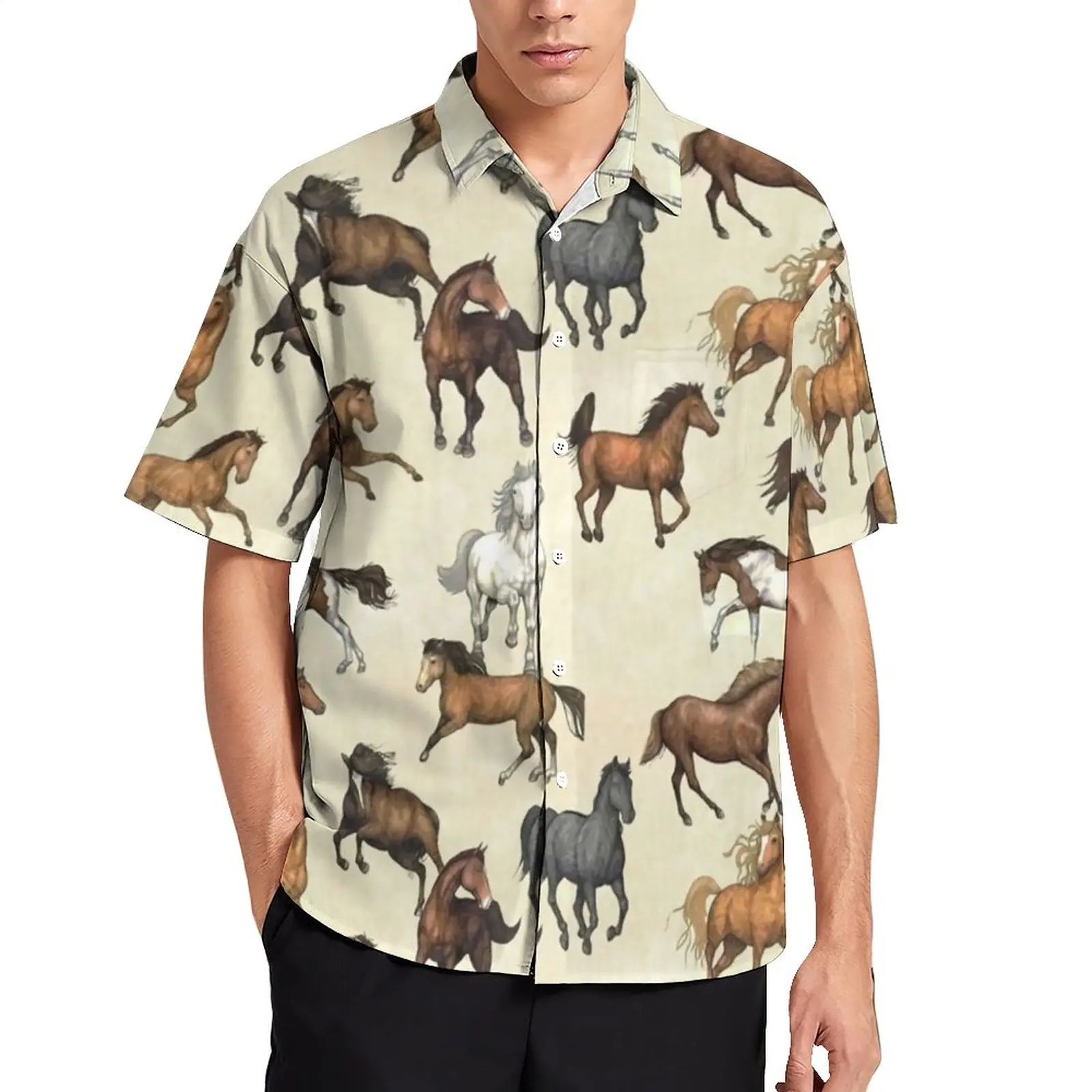 

Sunset Horse Beach Shirt Cool Animal Print Hawaiian Casual Shirts Male Stylish Blouses Short Sleeves Printed Clothes 3XL 4XL