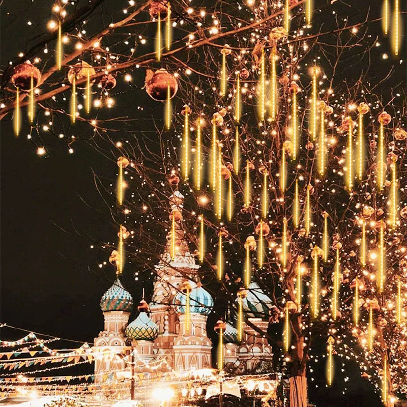 

LED Meteor Shower Lights Rain Drop Falling Fairy String Lights for Christmas Holiday Lighting 2022 Navidad Outdoor Decor Garden