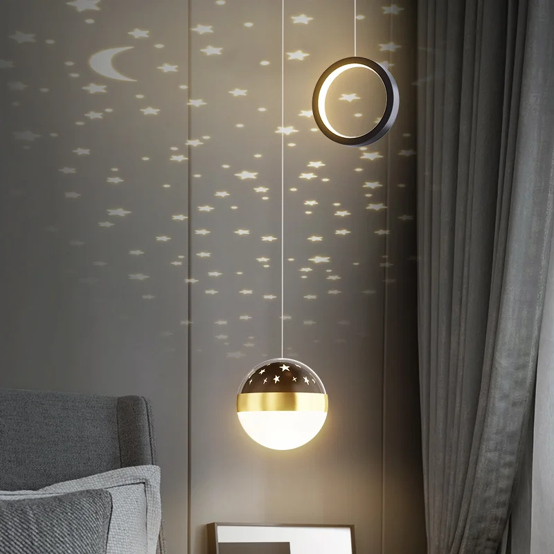 

LED Modern chandelier Dining Room Bedroom Restaurant Gold Hanging Lamp Fixtures star effect crystal ball lampshade drop shipping