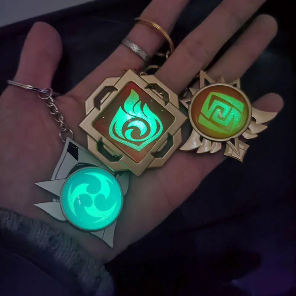 Game Genshin Impact Vision Luminous Lnazuma Yae Miko Maple Leaf Manyo Keychain 7 Element Weapons Eye Of Original God Toy KeyRing |