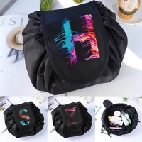 portable drawstring cosmetic bag women travel storage makeup bag ladies make up pouch paint letter organizer toiletry beauty box