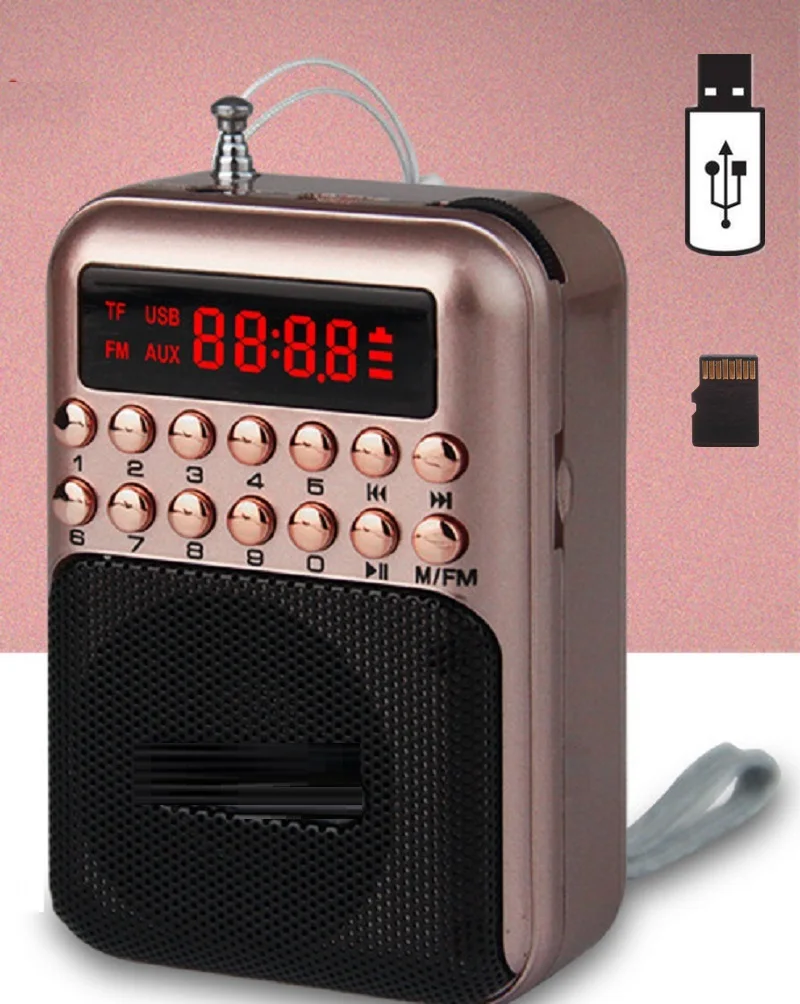 

Pocket Radio FM Radio Mini Portable Rechargeable Radio Receiver Speaker Support USB TF Card Music MP3 Player