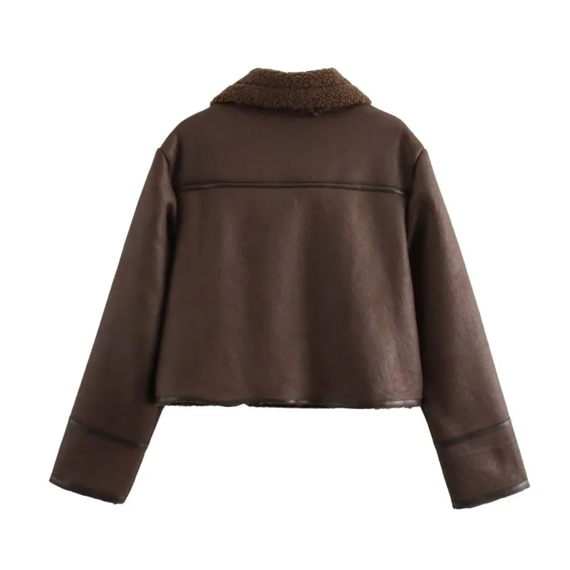 TRAF женская осенняя двусторонняя короткая куртка для повседневного кармана