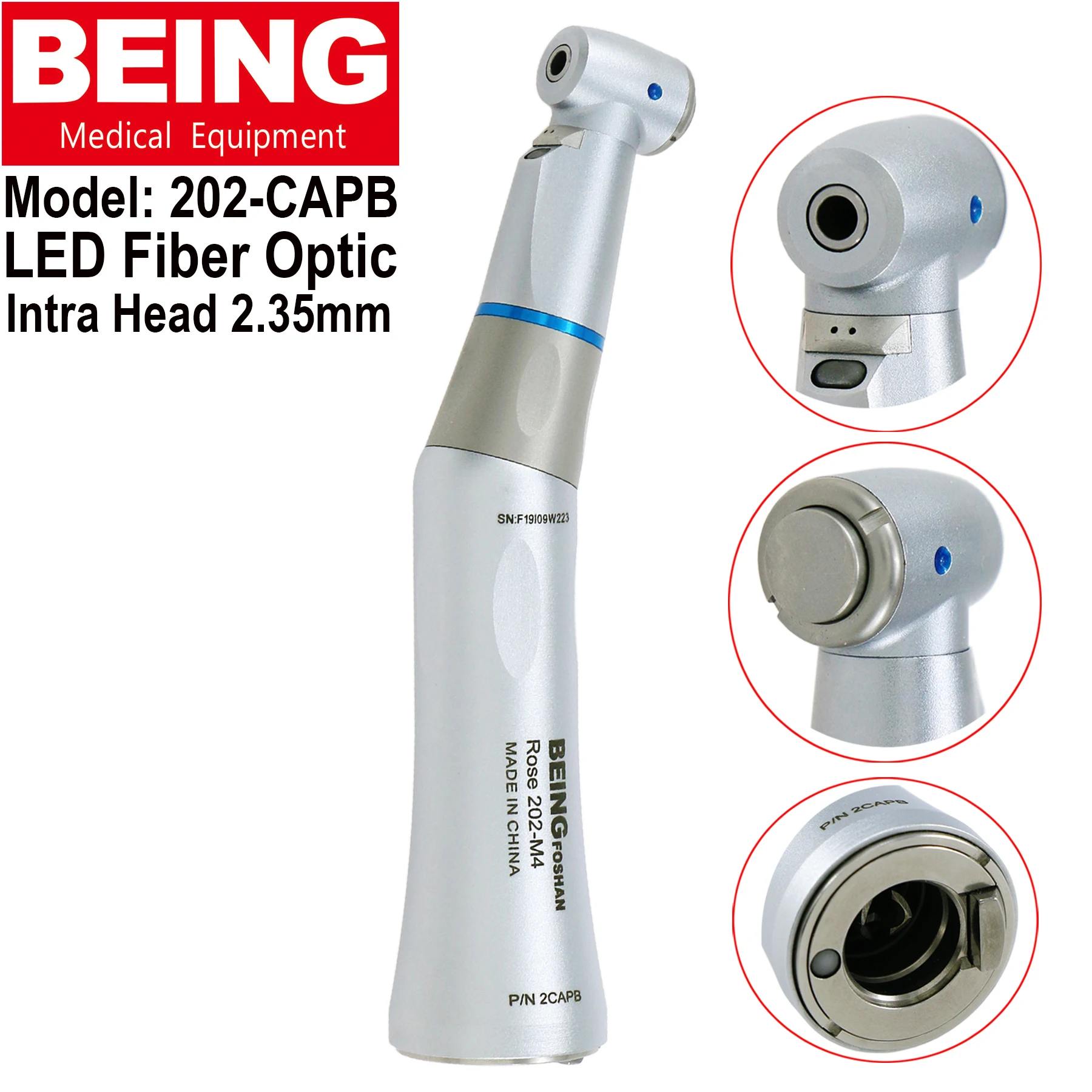 

BEING Dental 1:1 LED Fiber Optic Contra Angle Prophy Low Speed Handpiece Kavo Intramatic Head Rose 202CAPB