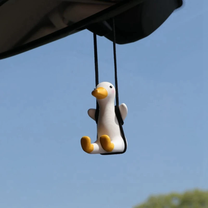 2 Pcs Super Cute Swing Duck Mirror Hanging Car Interior Accessories Rearview Pendant Decoration