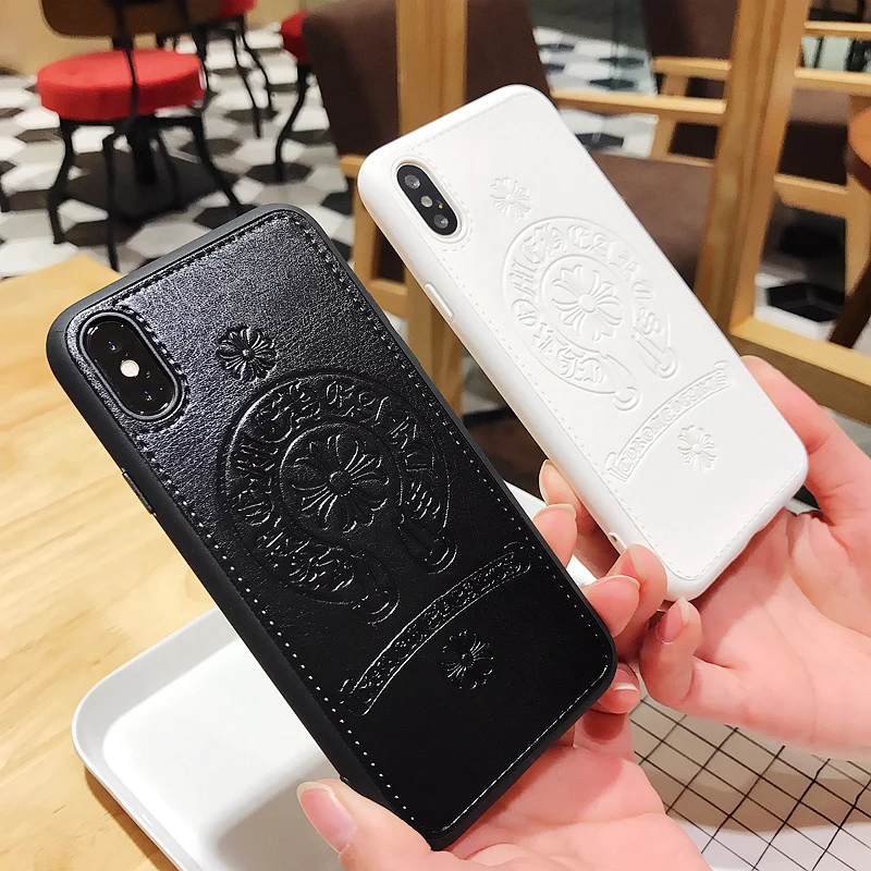 

Simple Black Chro Hearts leather Phone case iphone12 Phone Case xr For 13Pro Couple's xs max Leather 7 Soft Glue 8 plus Set