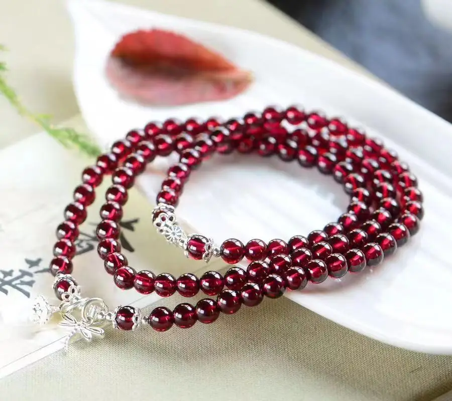 Nature Garnet Multi-loop Bracelet Match S925 Sterling Silver Accessory Holiday 2023 Novelty Gift for Friends Jewelry