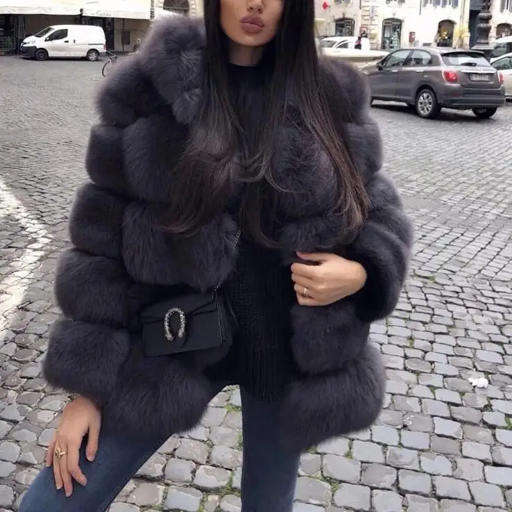 2023 New Luxury Winter Thick Warm Faux Fur Coat Women Oversize Hooded Long Sleeve Faux Fur Jacket Femae Fur Coats Bontjas