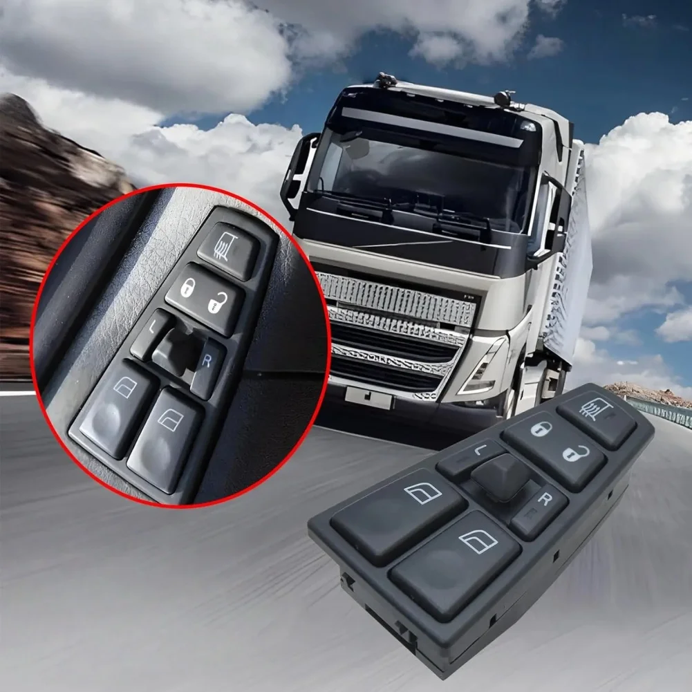 Фото Переключатель управления стеклоподъемником (сторона водителя) для Volvo VNL VHD VAH VT 20455317 20953592, черный ABS, замена №4