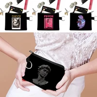 fashion sculpture print coin purse mini wallets clutch with zipper keychain small coin pouch bag pouch key card holder storage