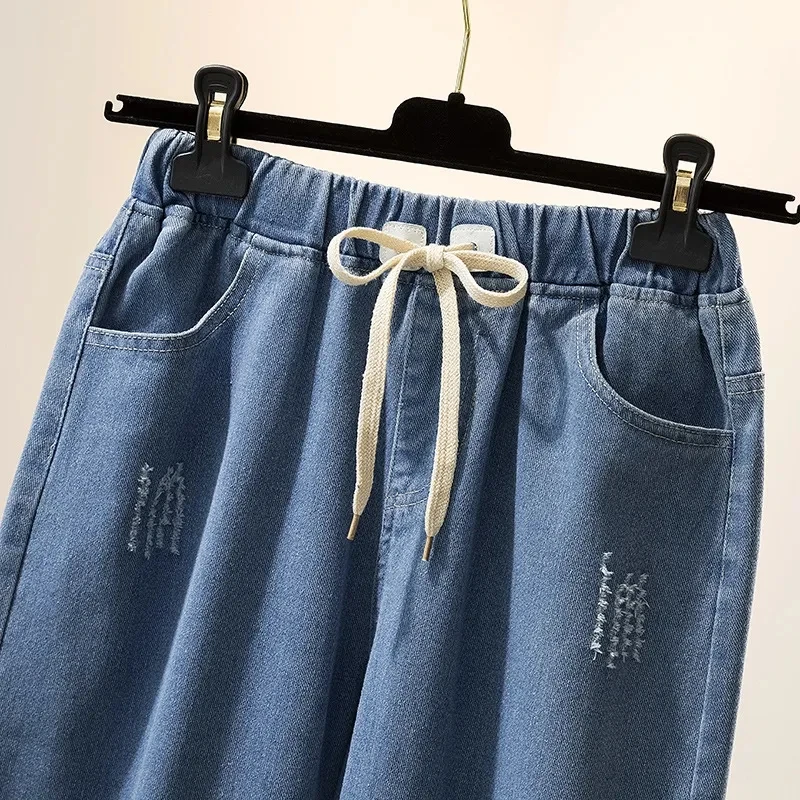 Vintage Ripped High Waist Harem Jeans Baggy Wide Leg Pants Women Capris Denim Pantalones Korean Fashion Vaqueros Casual Trousers