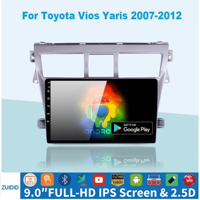 Автомагнитола 2 Din для Toyota Vios Yaris 2007 2008-2012 9 дюймов GPS-навигация |