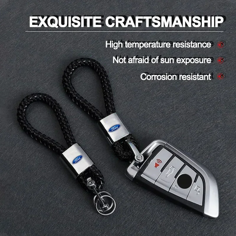 Leather Rope Car Logo Keychain Keyring Key Accessories For Ford Fiesta MK7 Mondeo MK4 ST Focus MK1 MK2 MK3 2 3 4