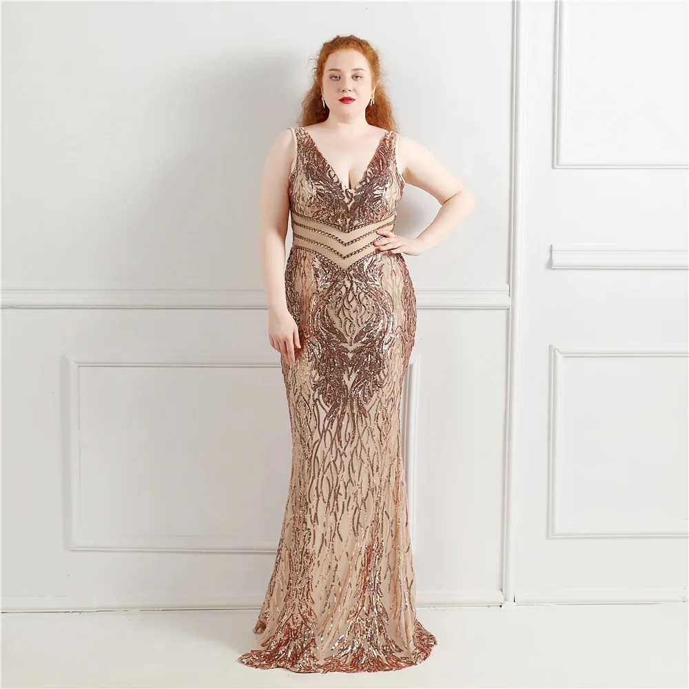 Plus Size Women Clothing Summer Long Dress Elegant Gown Green Curvy Evening Luxury 2022 Sequin Party Frocks Sexy Chubby Formal