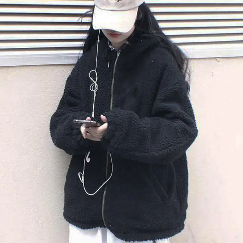 Autumn and Winter Fashion Thicken Both Sides Wear Lamb Wool Coat Female Ins Loose New Harajuku Tooling Cotton-padded Clothes