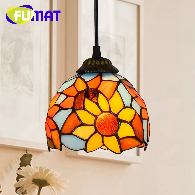 

FUMAT Tiffany Glass 6 inch chandelier Art Deco Dining Room Bedroom bedside aisle balcony Pastoral style sunflower ceiling light