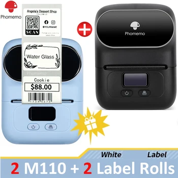 2PK M110 Label Maker Phomemo Self adhesive Label Printer Over 100 Free Label templates 13 Languages Thermal Printing Without Ink 1