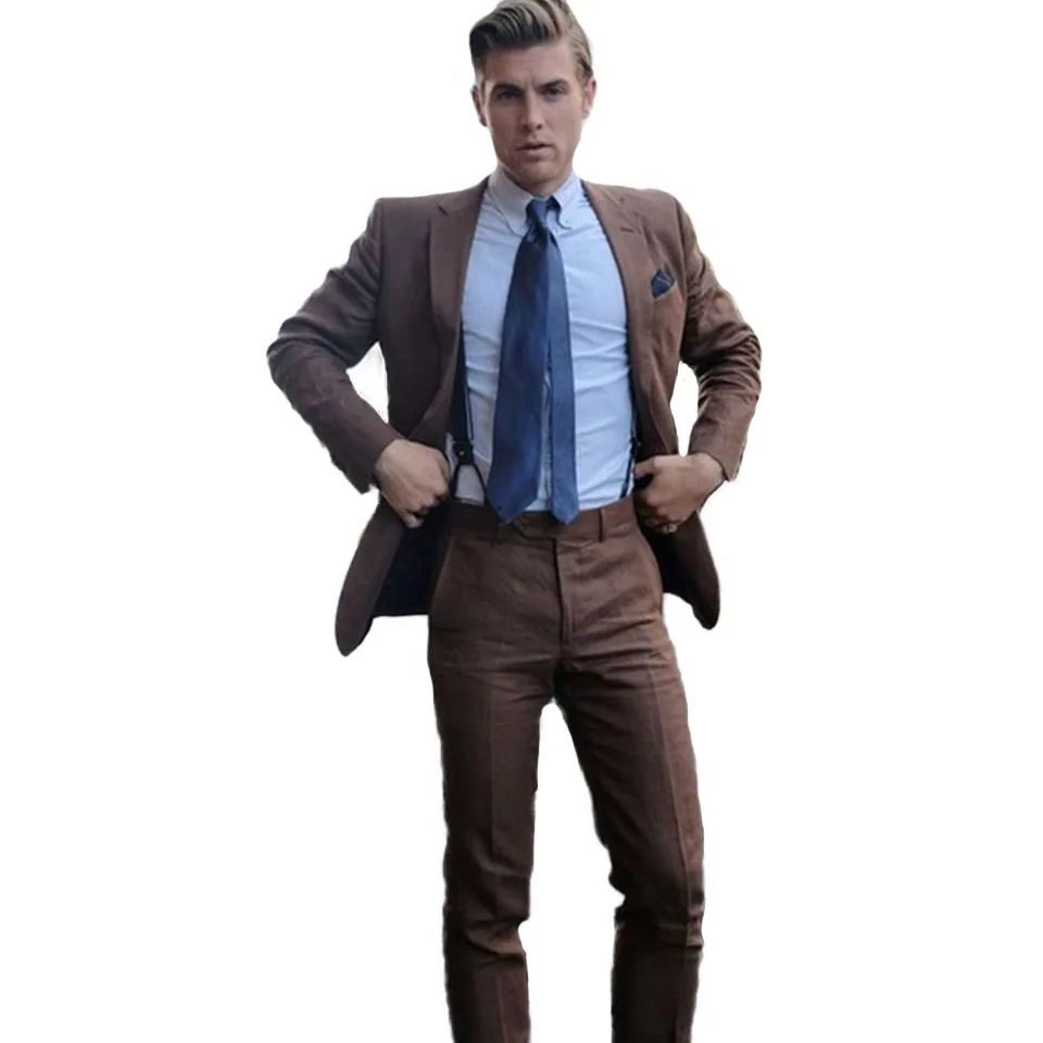 

2020 Fashion Slim Fit Men Suit Notch Lapel Latest Coat Pant Design Brown Mens Suits Bespoke Wedding Men Tuxedos