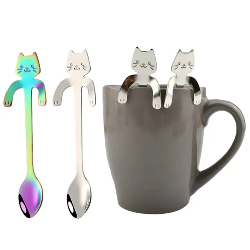 

Stainless Steel Coffee Spoon Lovely Cute Cat Shape Teaspoon Dessert Snack Scoop