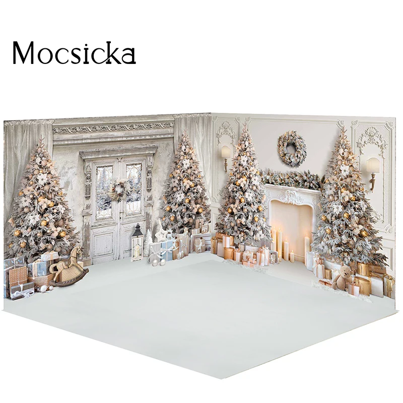 

Mocsicka Winter Christmas Photography Background Child Portrait Fireplace Garland Xmas Tree Decoration Work Photo Background