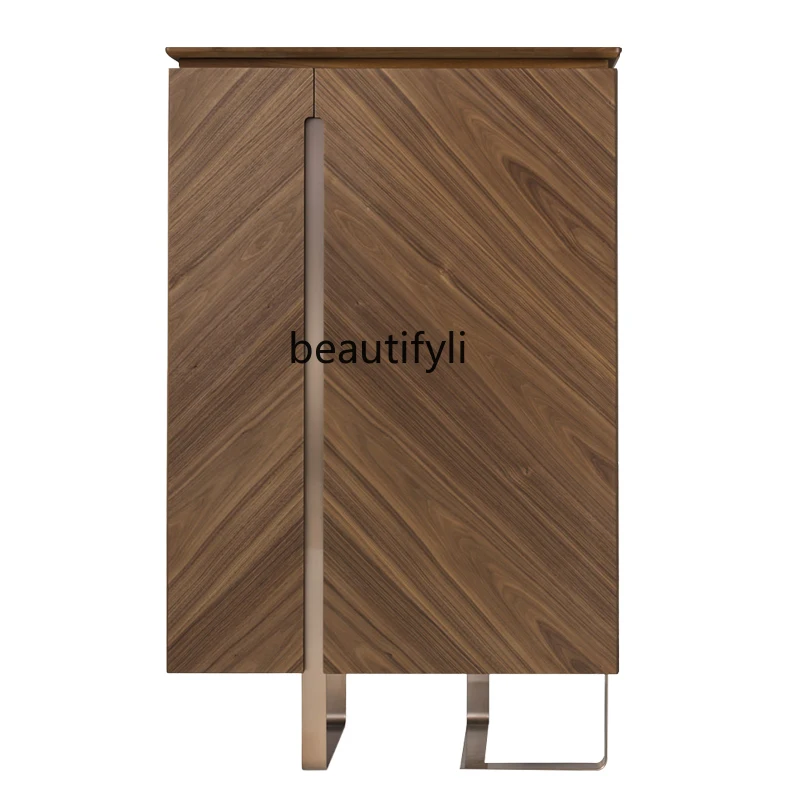 

Italian Walnut Cabinet Italian Light Luxury Solid Wood Sideboard Storage Wine Cabinet Living Room High Cabinet