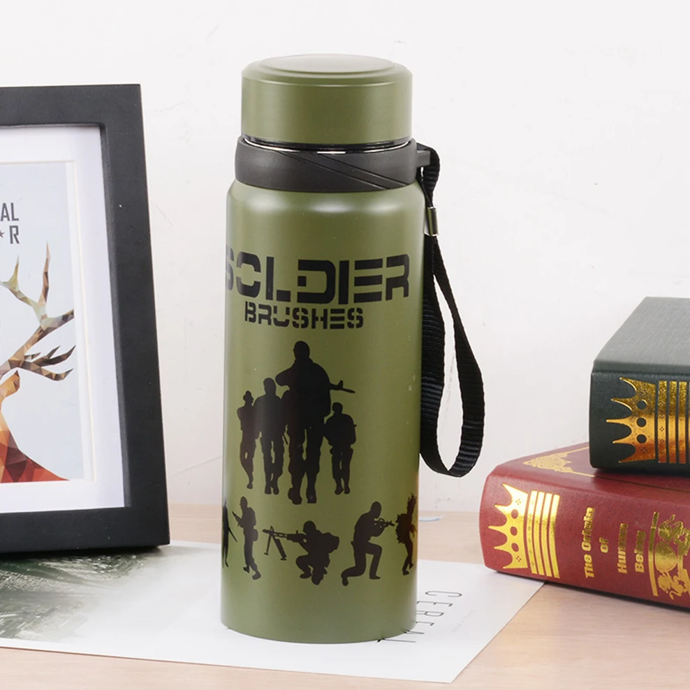 

2022 New Outdoor Sports Water Bottle 600ML Stainless Steel Thermos Cup Sling Camouflage Travel Kettle Vacuum Flask For Children