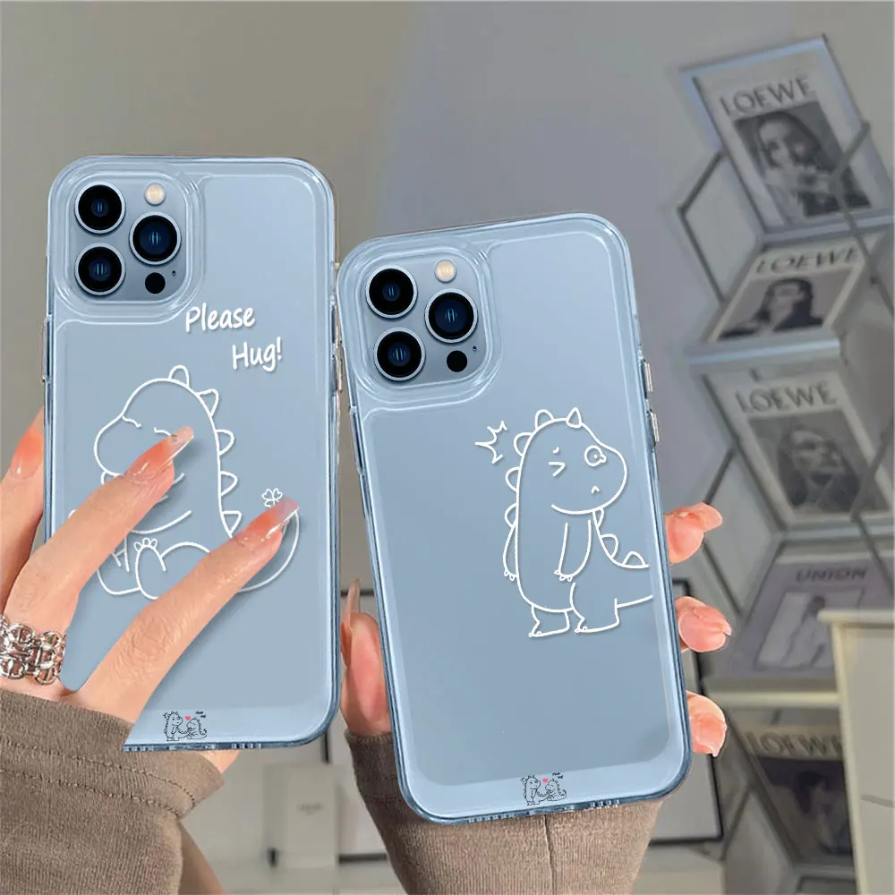 

Cute Couple Dinosaur for Iphone 11 Case for Iphone 14 13 12 Mini Pro Max XS X XR Transparent PC+TPU Cover Protection Shell