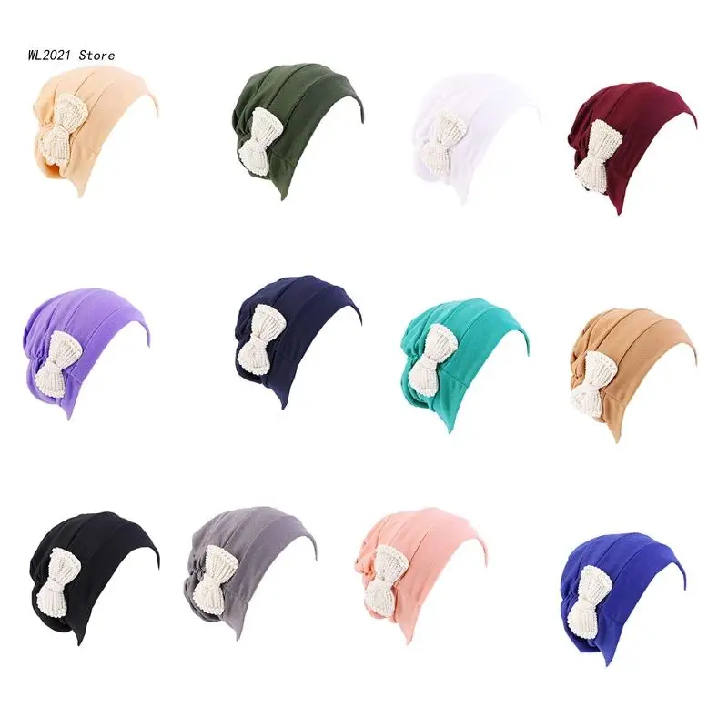 

Многоцветная мусульманская шапка с жемчужным бантом, однотонная эластичная индийская модная шапка Baotou для головы, бандана для головы, шарф ...