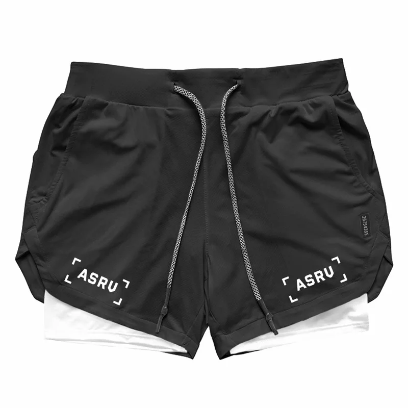 

ASRV Summer Hot Men's 2 IN 1 Shorts Quick-Drying Mesh Running Fitness Sports Shorts Anti-Light Training Gym Jogging Pants