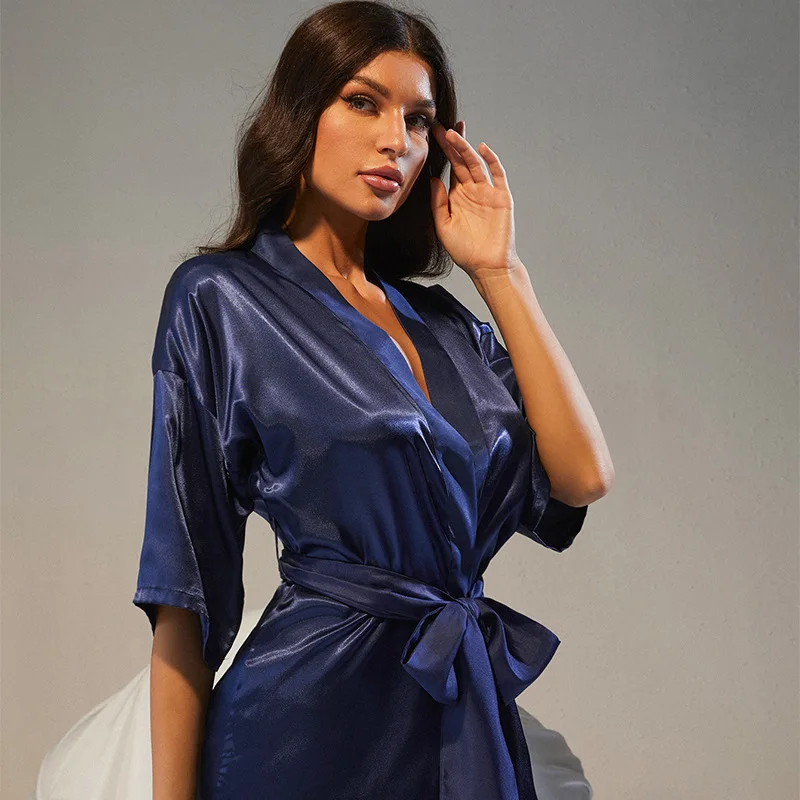 Silk Thin Satin Pyjamas Robe Women Wedding Nightgown Sexy Sleepwear Homewear Nightwear For Women Home Clothing