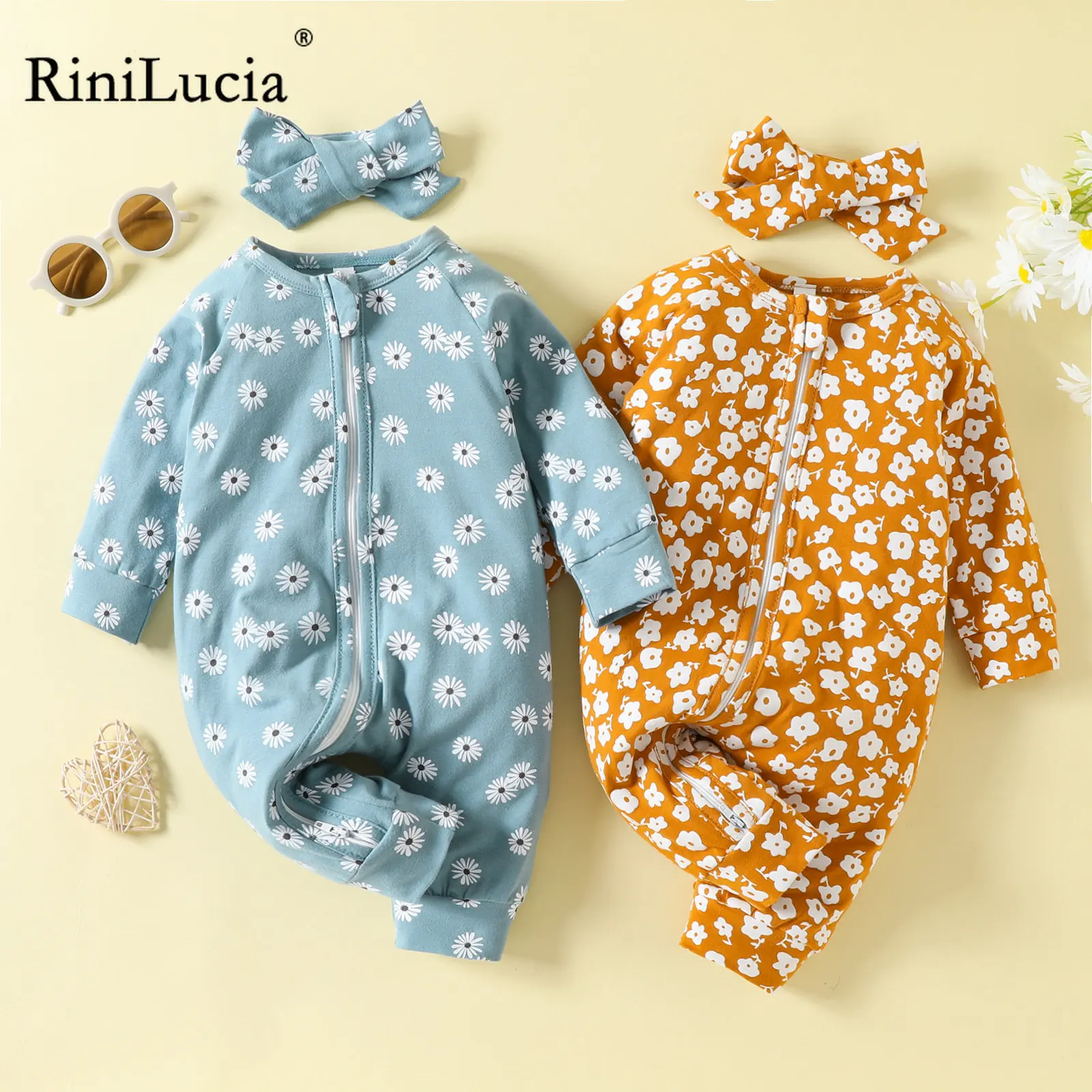 

RiniLucia Baby Rompers Autumn Newborn Baby Clothes For Girls Boys Long Sleeve Floral Jumpsuit Baby Clothing boy Kids Outfits