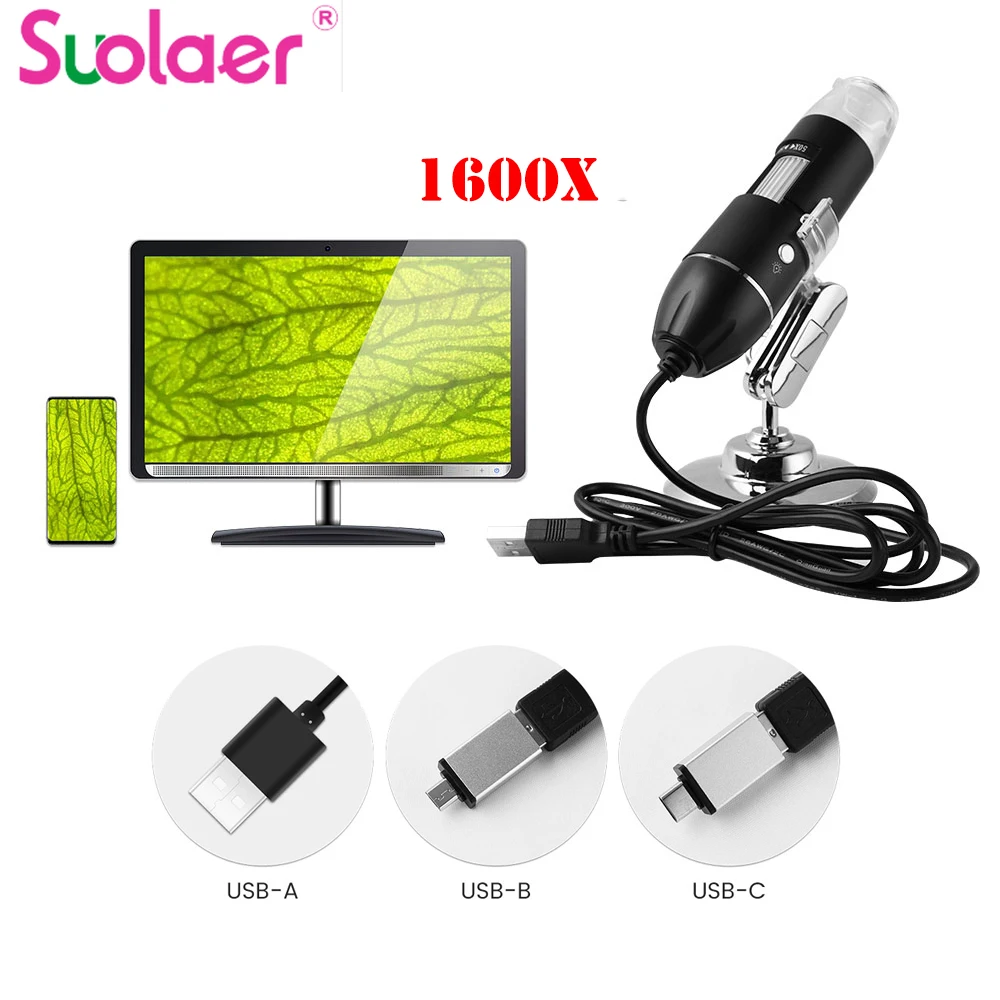 

1600X Digital Microscope Educational Portable Microscope Magnifier for Mobile Phone Repair for Science Industry Medical Home Use