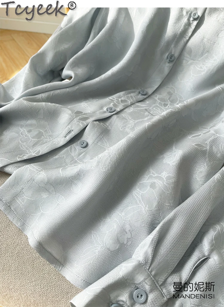 Женская блузка из натурального шелка с длинным рукавом и воротником-стойкой