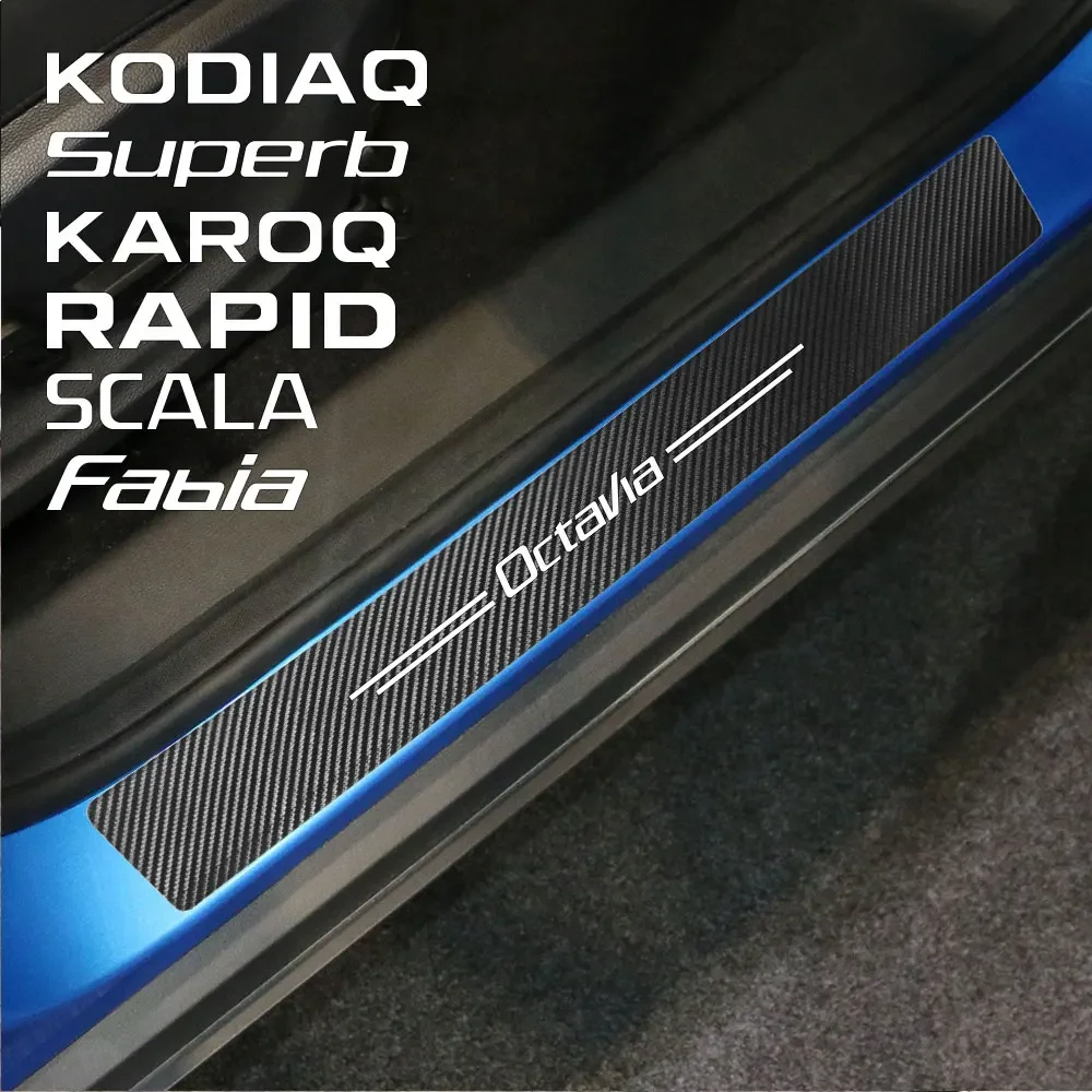 4 шт. наклейки на пороги двери Skoda Octavia Fabia Rapid Kamiq Kodiaq Scala Karoq