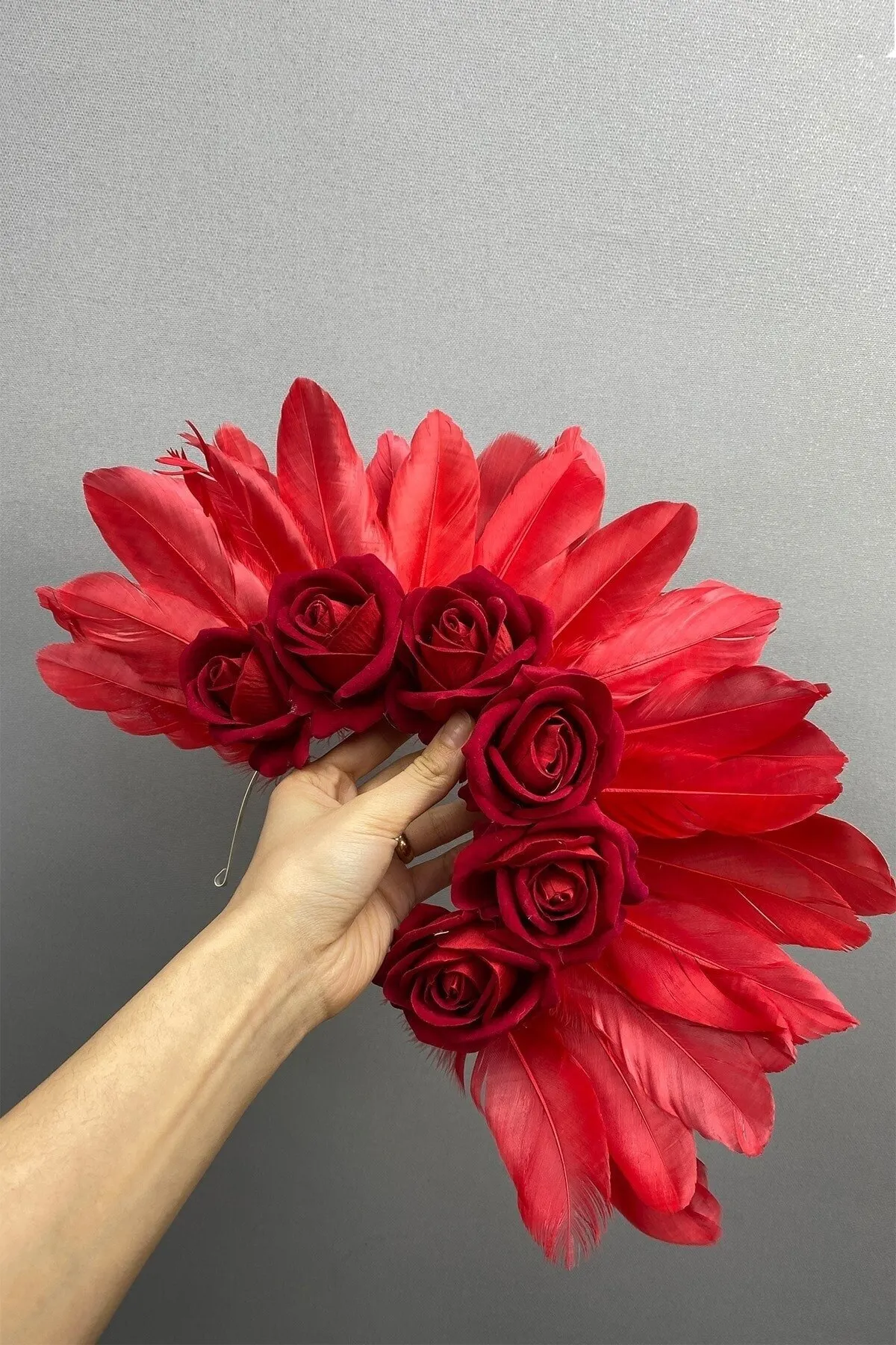 

Bridal Accessories Feathered And Velvet Rose Bride Crown Wedding Handmade For Bride And Bride