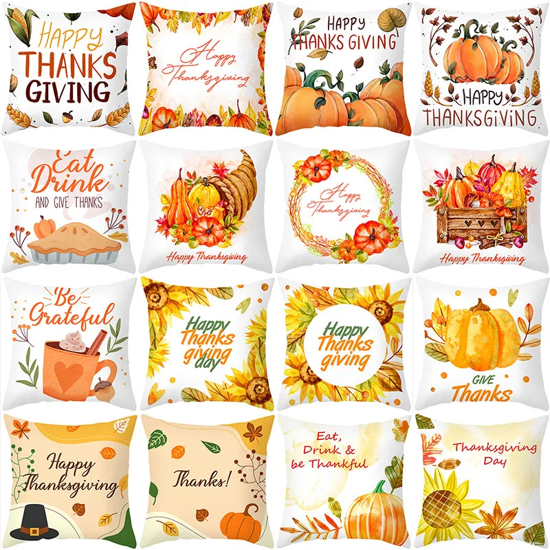 

Happy Thanksgiving Cushion Cover 45X45 Pumpkin Pillowcase Sofa Cushions Sunflower Decorative Throw Pillows Home Decor Polyester
