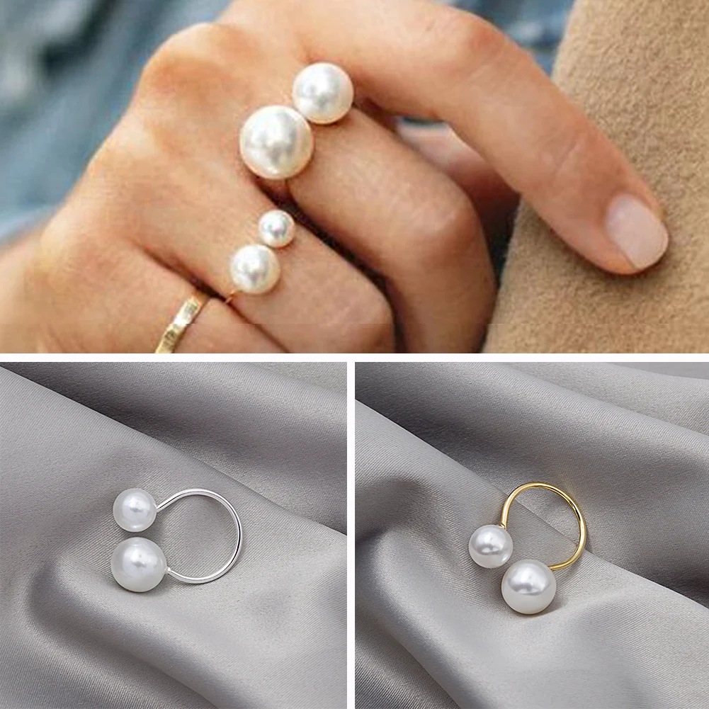 

2022 Fashion Women's Size Pearl Open Ring Temperament Wild Fashion Ring Double Pearl Ring Jewelry Lover Gift