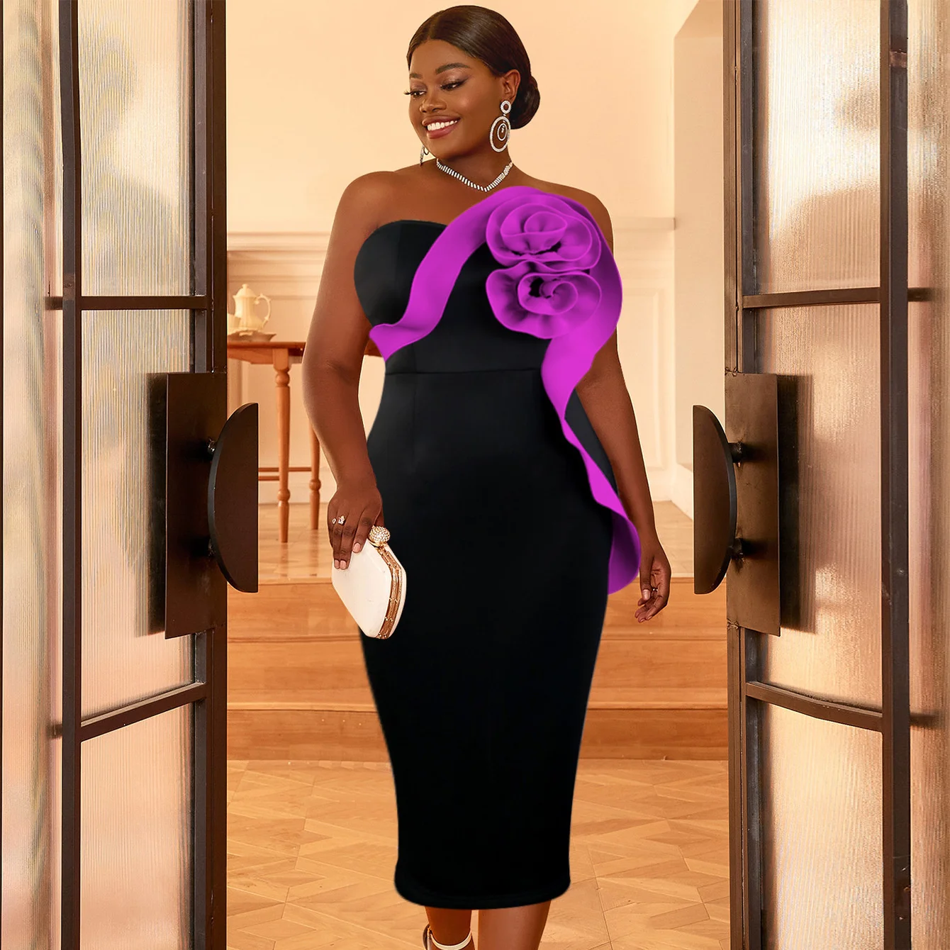 

Женское вечернее платье с цветочным 3D принтом, без рукавов