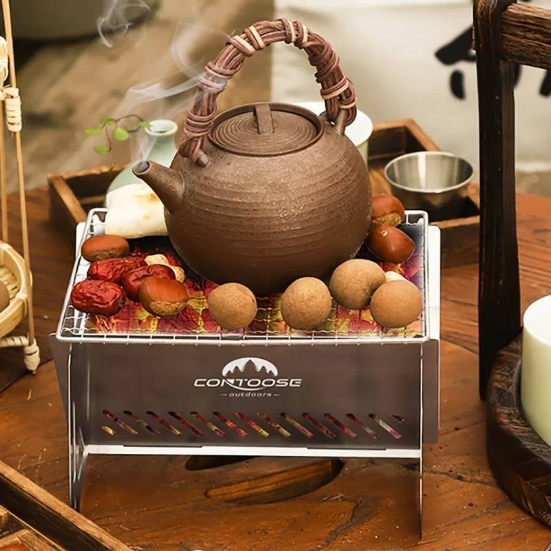 

Portable Stainless Steel Folding Card Stove, Burning Oven Wood Stove For Outdoor Camping Fishing Picnic BBQ Outdoor Accessories