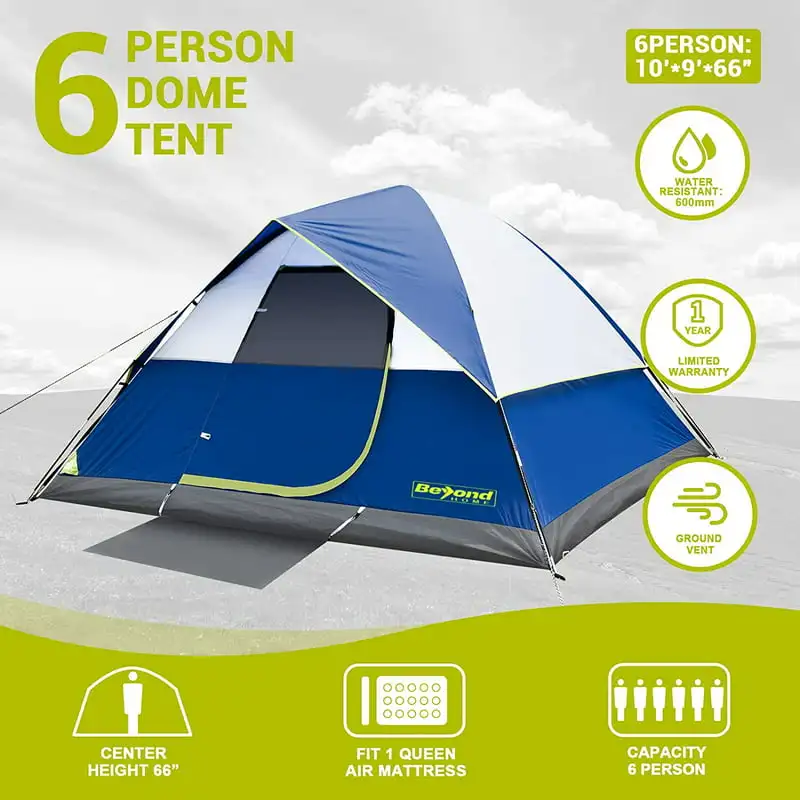 

Dome Camping Tent, 6-Person Tent for Family Camping & Outdoor Hiking, Upgraded Ventilation