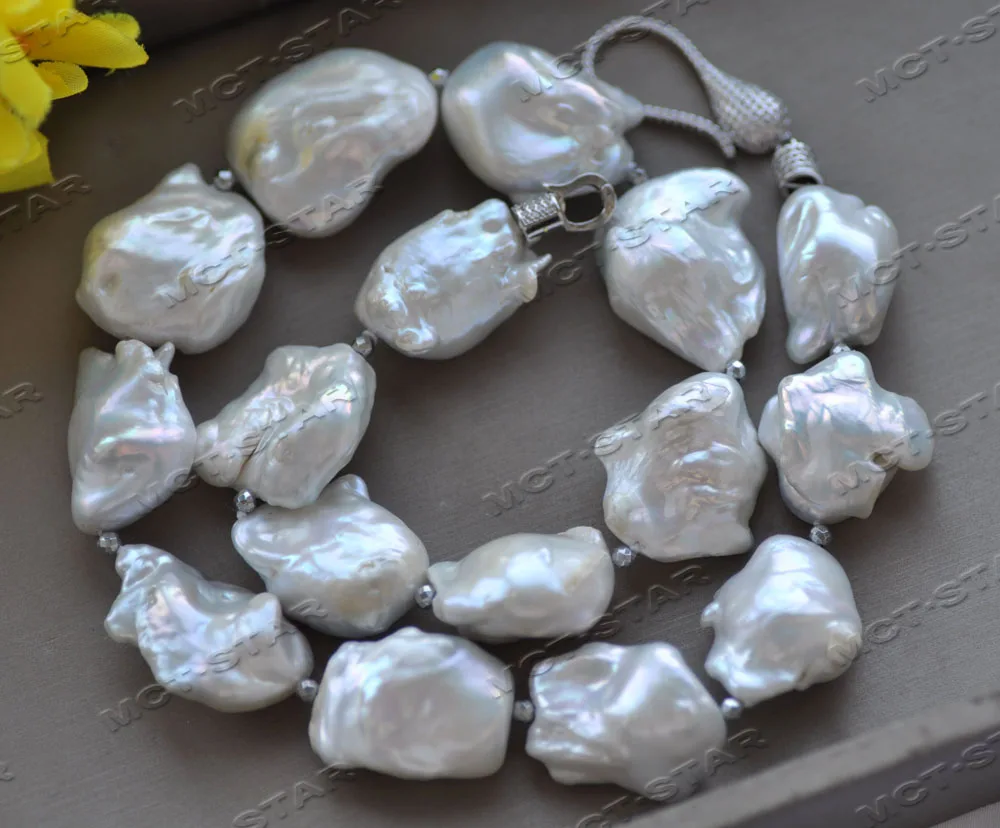 

Ожерелье из белого жемчуга Кеши в стиле барокко Z12528, 19 дюймов, 27 мм, с фианитами