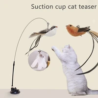 simulation bird interactive cat toy with suction cup funny feather bird cat stick toy kitten play chase wand toy cat supplies