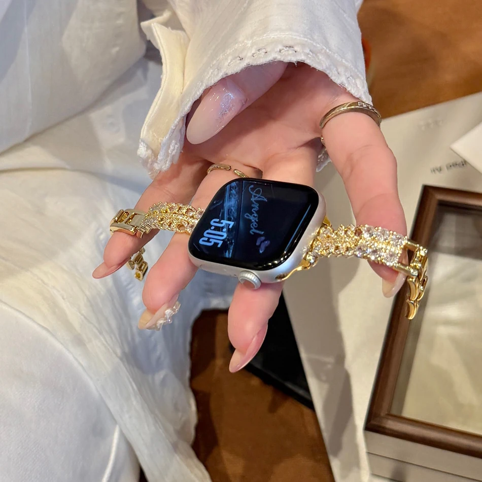 Фото Блестящий ремешок с цирконами для Apple Watch 11 10 9 8 7 6 5 4 3 SE Ultra 2 1, сверкающий ремешок для Iwatch Series 38 40 41 42 44 45 46 49 мм №2