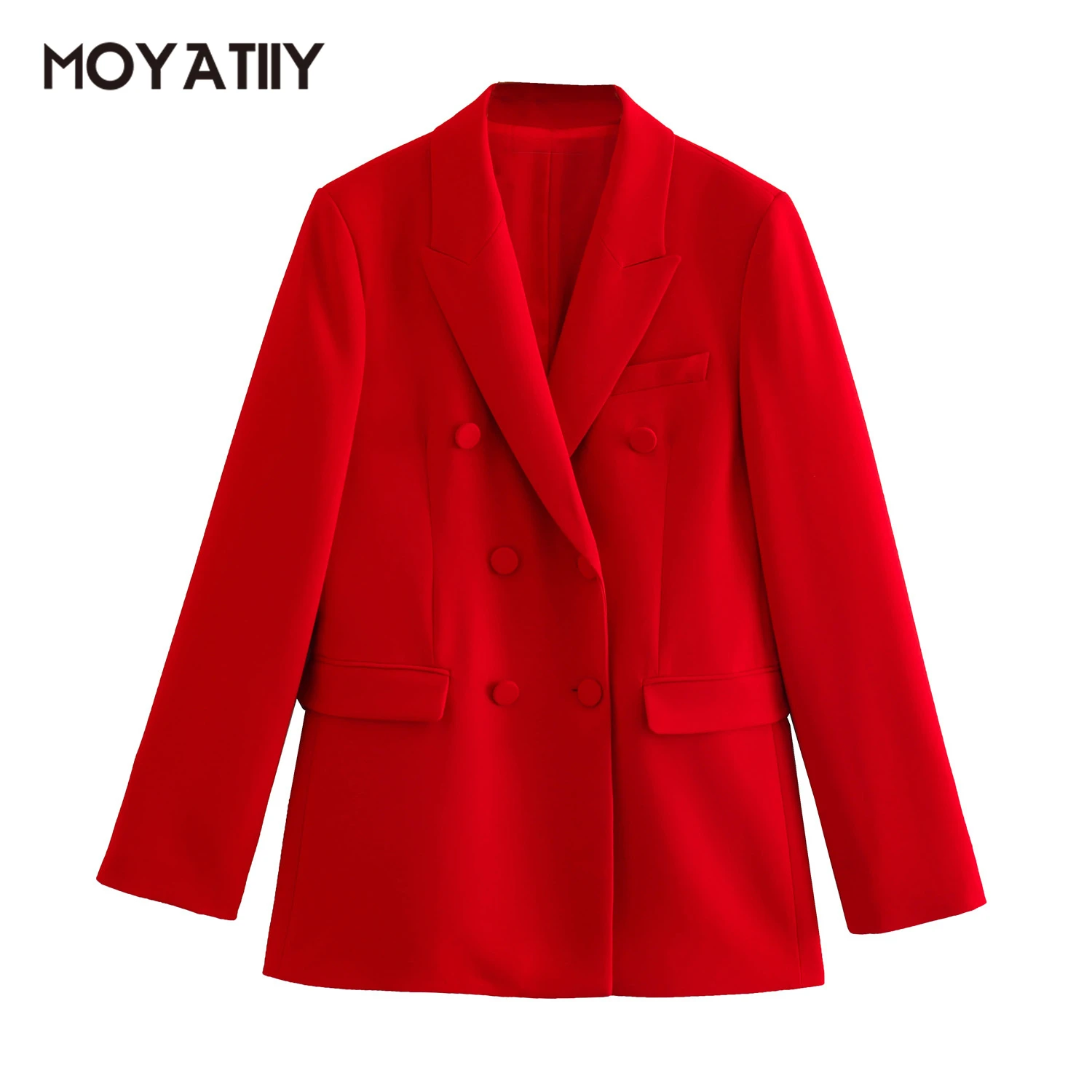 

MOYATIIY Women Fashion Wine Red Blazer Spring Autumn New Double Button Ladies Suit Coats Long Sleeve Female Outwear