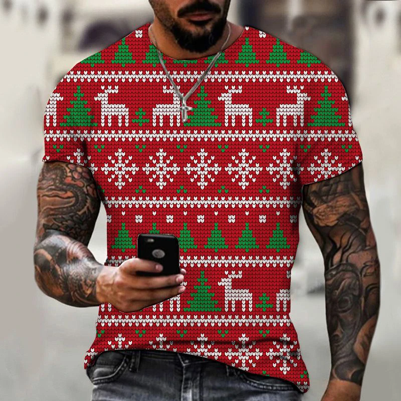 

Men's T-shirts Christmas Pattern Beach Luxury Short Sleeve Summer 3D Printed Casual Tracksuit Harajuku Tops Fashion Hot Funny