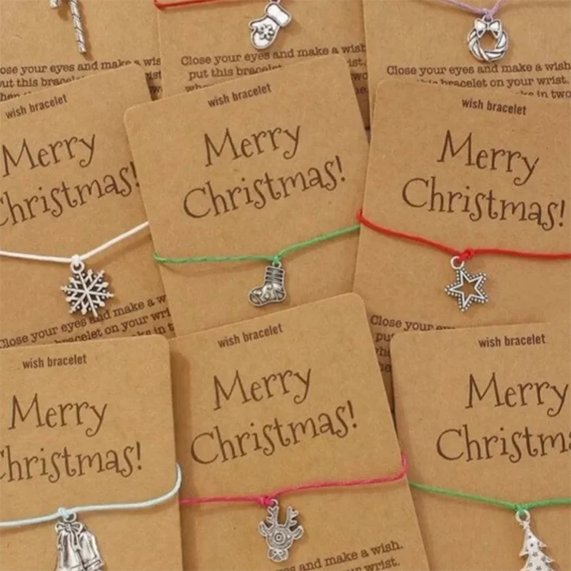 

Merry Xmas Christmas Bracelet Wish Bracelet Set Stocking Stuffers Holiday Gifts for Coworkers, Friends - Sets of 9 Wish Bracelet