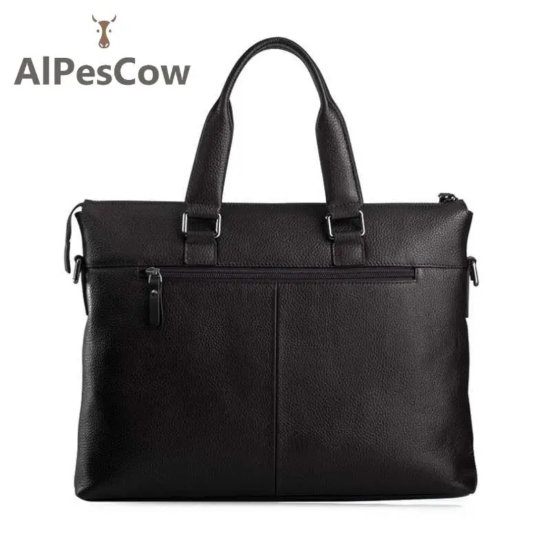 High Quality 100% Alps Cowhide Briefcase For Laptop Vintage Luxury Genuine Leather Messenger Bags Handbag With Shoulder Strap