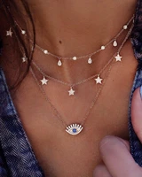 evil eye heart star round punk pendant necklace for women metal chain multi layer necklace girls party gifts trendy jewelry