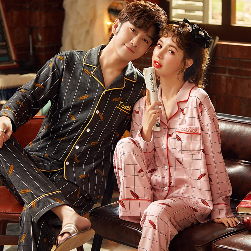 

Pajamas Couple Autumn Cardigan6535Cotton Long-Sleeved Men's Cartoon Casual Loose Home Wear Sweet Beauty Can Be Worn outside
